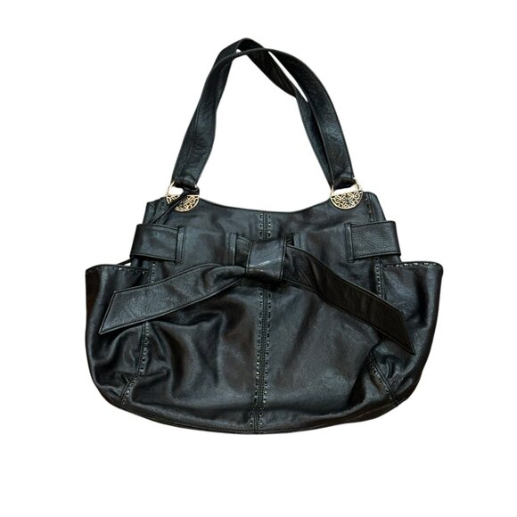Brighton Cleo Bow Shoulder Bag Purse Black Leather Magnetic Closure‎ Designer - Picture 1 of 7